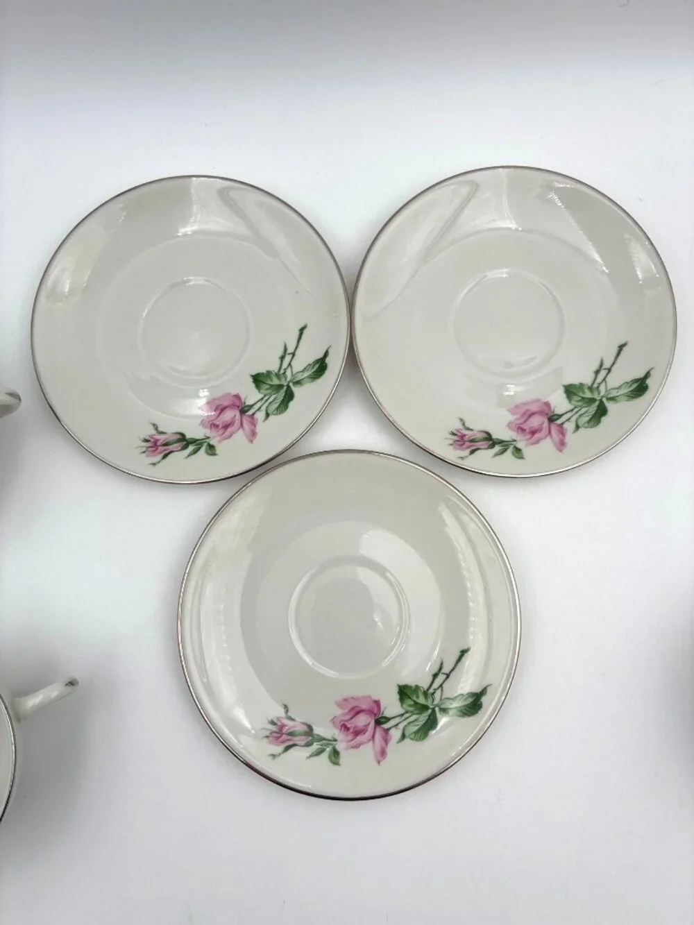 Vintage Youngsware YOU1 China Pink Rose Teacup & Saucer Set Of 3 6 Oz Capacity